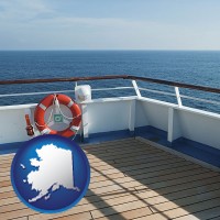 alaska map icon and a cruise ship deck
