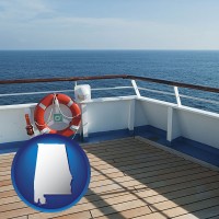alabama map icon and a cruise ship deck