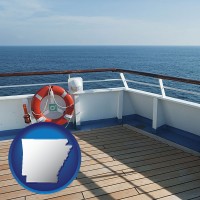 arkansas map icon and a cruise ship deck