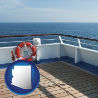 arizona map icon and a cruise ship deck