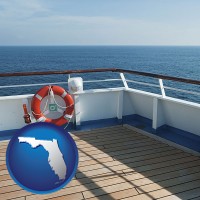 florida map icon and a cruise ship deck