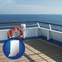indiana map icon and a cruise ship deck