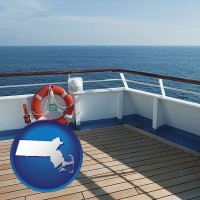 massachusetts map icon and a cruise ship deck