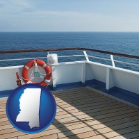 mississippi map icon and a cruise ship deck