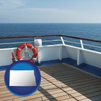 north-dakota map icon and a cruise ship deck