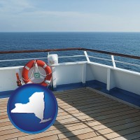 new-york map icon and a cruise ship deck