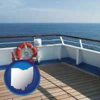 ohio map icon and a cruise ship deck