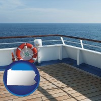 pennsylvania map icon and a cruise ship deck