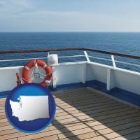 washington map icon and a cruise ship deck