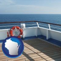 wisconsin map icon and a cruise ship deck