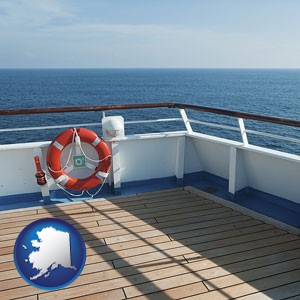 a cruise ship deck - with Alaska icon