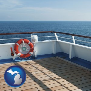 a cruise ship deck - with Michigan icon