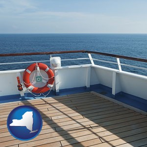 a cruise ship deck - with New York icon